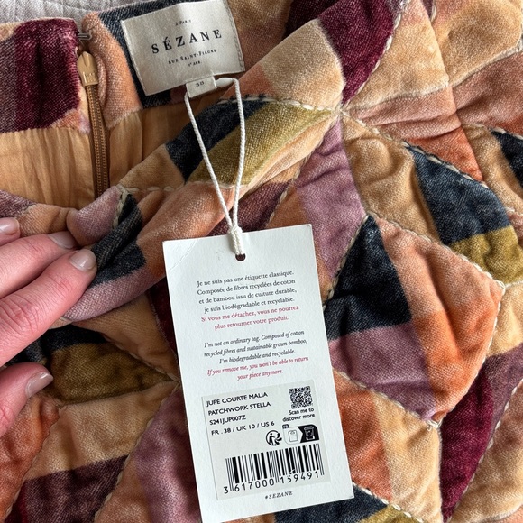 NWT Sézane Malia Skirt in Patchwork Stella Size 38/6 - Picture 7 of 11
